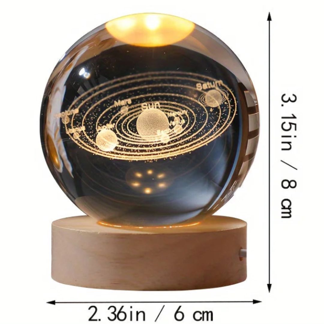 6cm 3D Engraved Glass Globe Solar System Dimensions