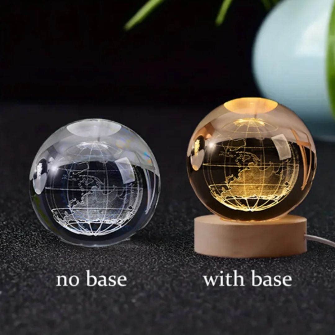 6cm 3D Engraved Glass Globe Earth