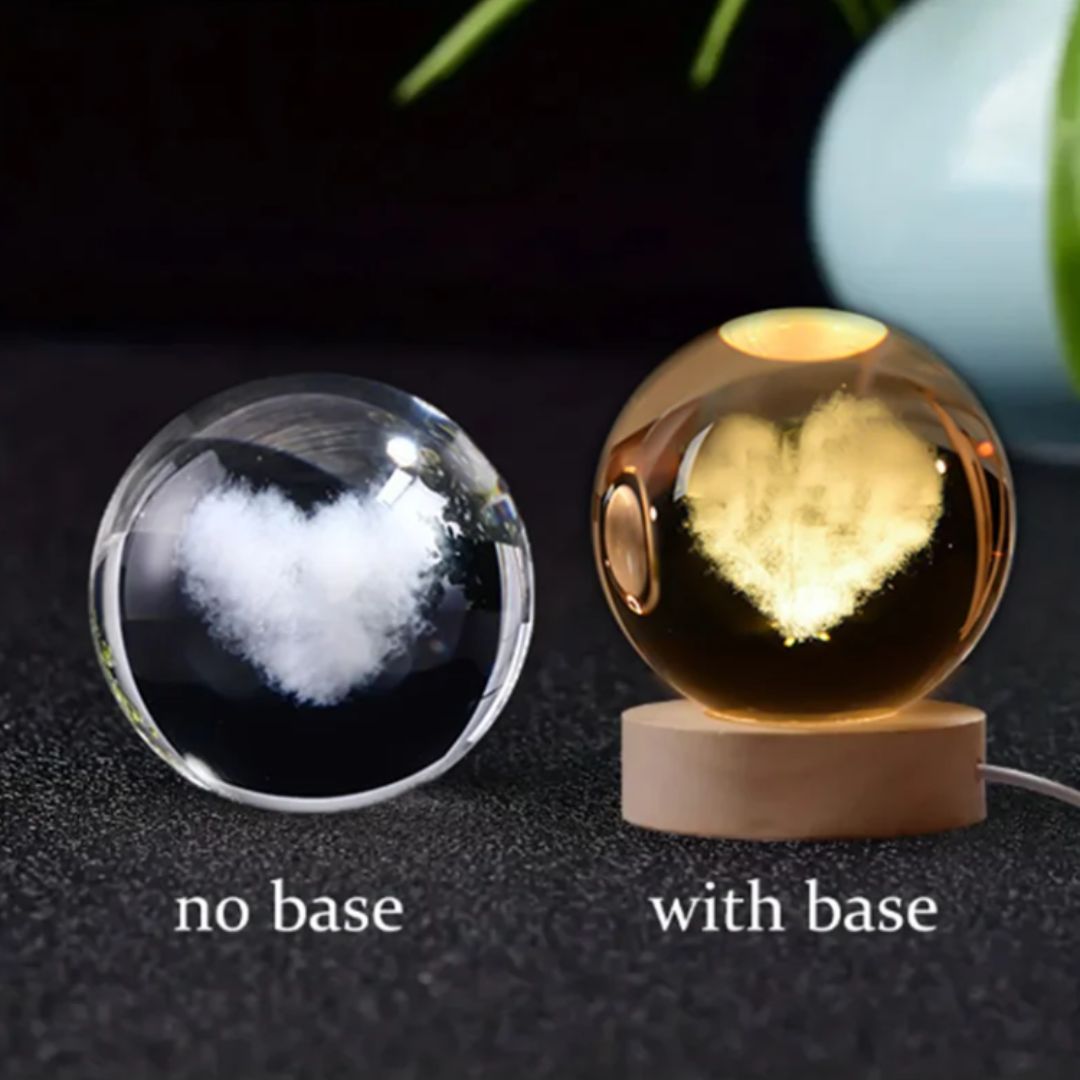 6cm 3D Engraved Glass Globe Heart