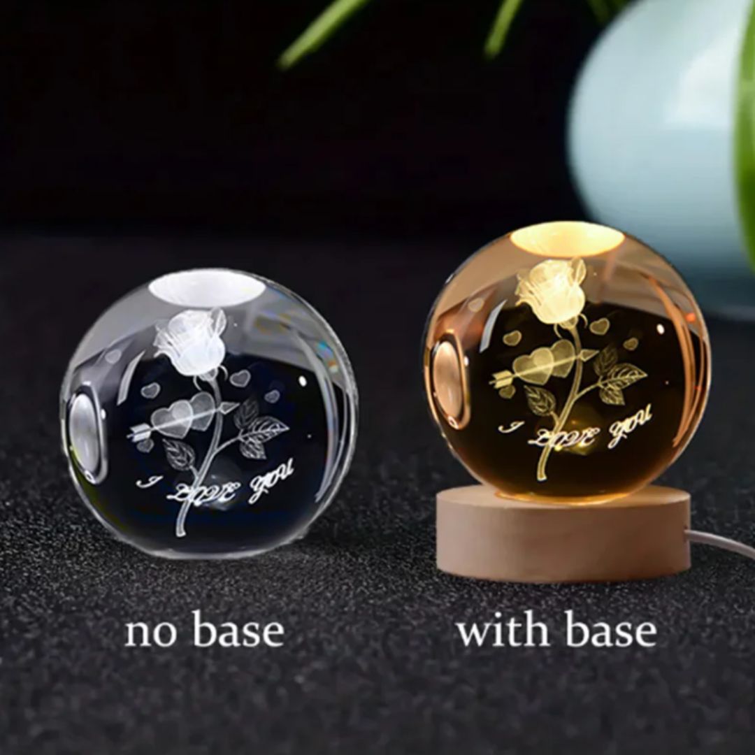 6cm 3D Engraved Glass Globe Rose
