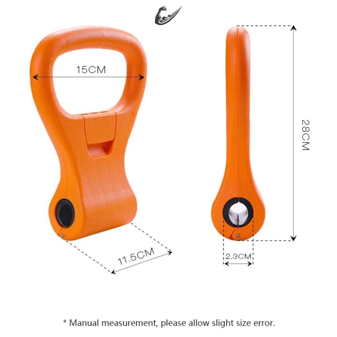 Adjustable Kettlebell Handle for Dumbbell Grip orange specs