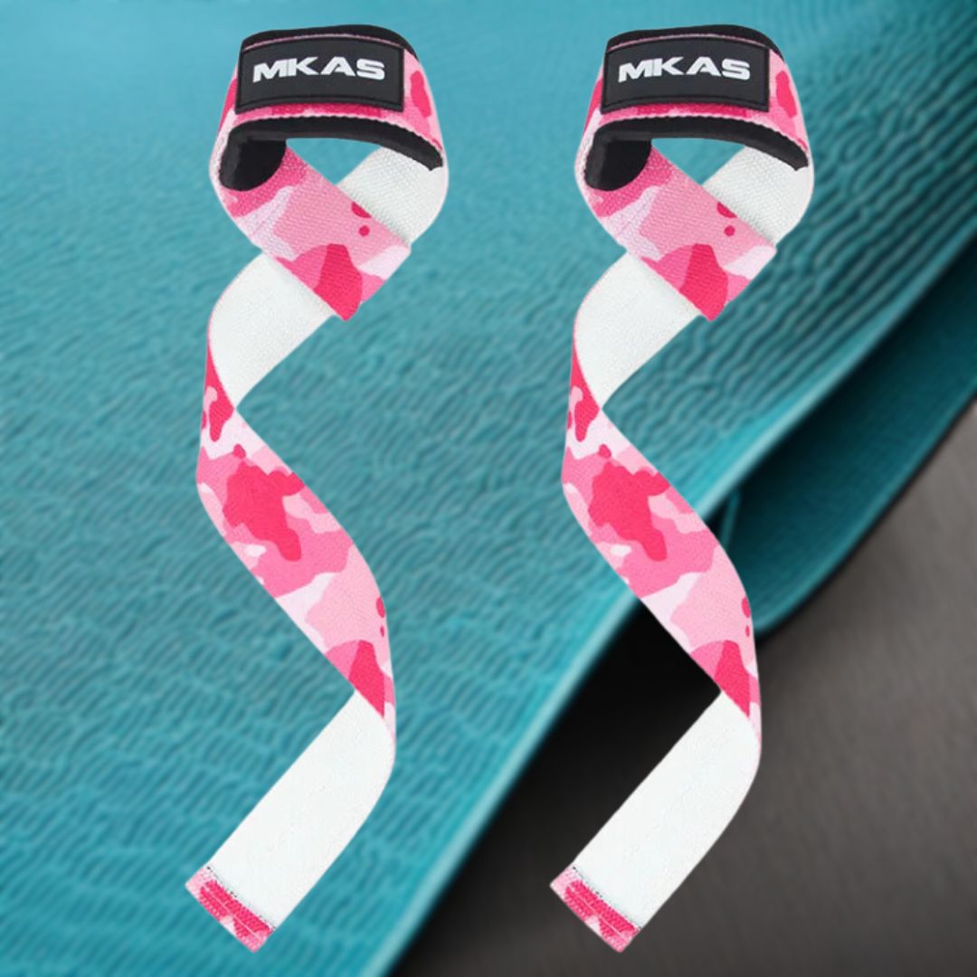 MKAS Weight Lifting Wrist Straps Pink Camo