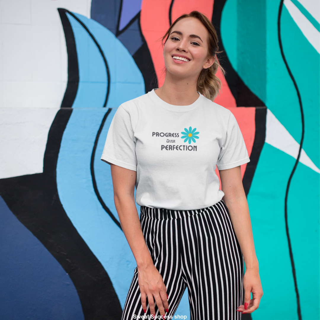 Progress Over Perfection Women's Casual Tee white | Sweat Success shop