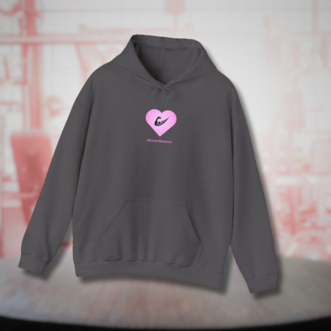 Women's Cozy Pink Heart-Shaped Flex Swoosh Hoodie Charcoal Front