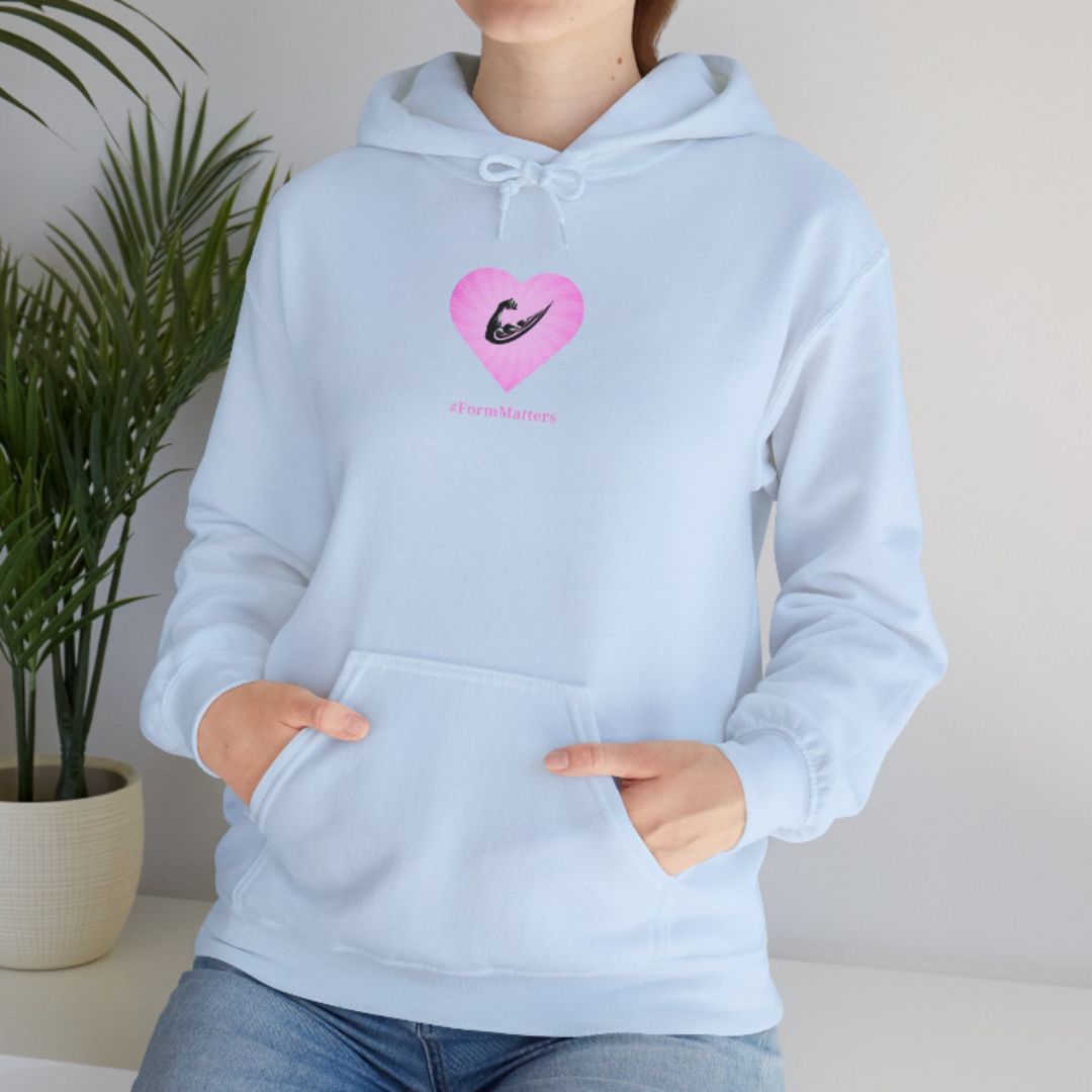 Women's Cozy Pink Heart-Shaped Flex Swoosh Light Blue Hoodie Female Model Front