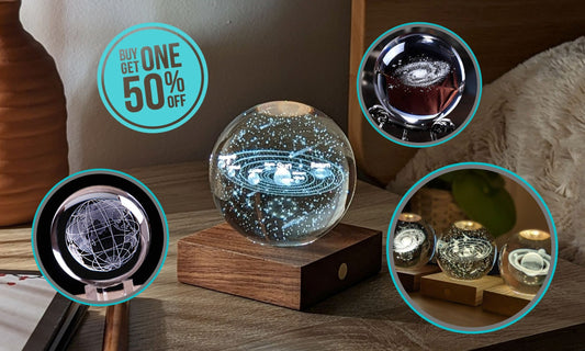3D Engraved Glass Globe with Warm LED Light