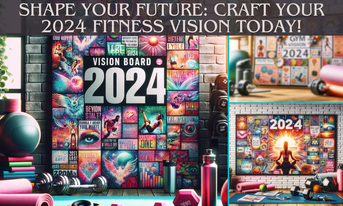 Dynamic home gym setting with a colorful gym vision board for 2024