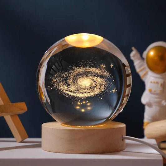 6cm 3D Engraved Glass Globe Galaxy with Base Display