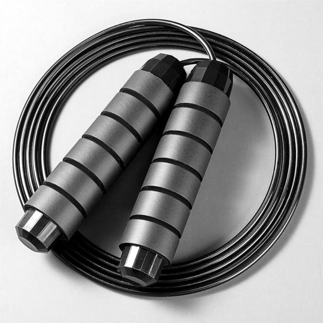 Adjustable Tangle Free Speed Jump Rope with Memory Foam Handles Black on Black light background