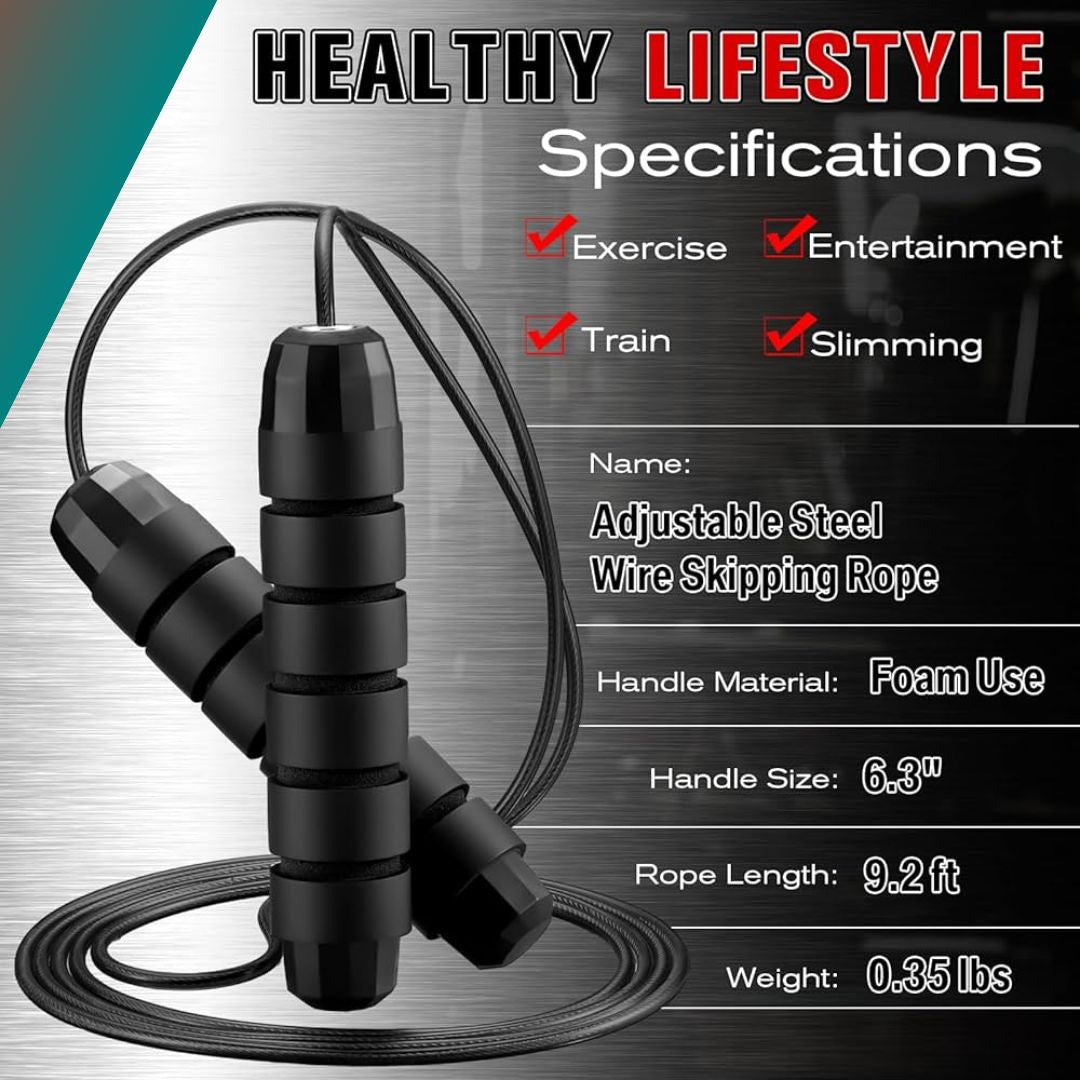 Adjustable Tangle Free Speed Jump Rope black specs
