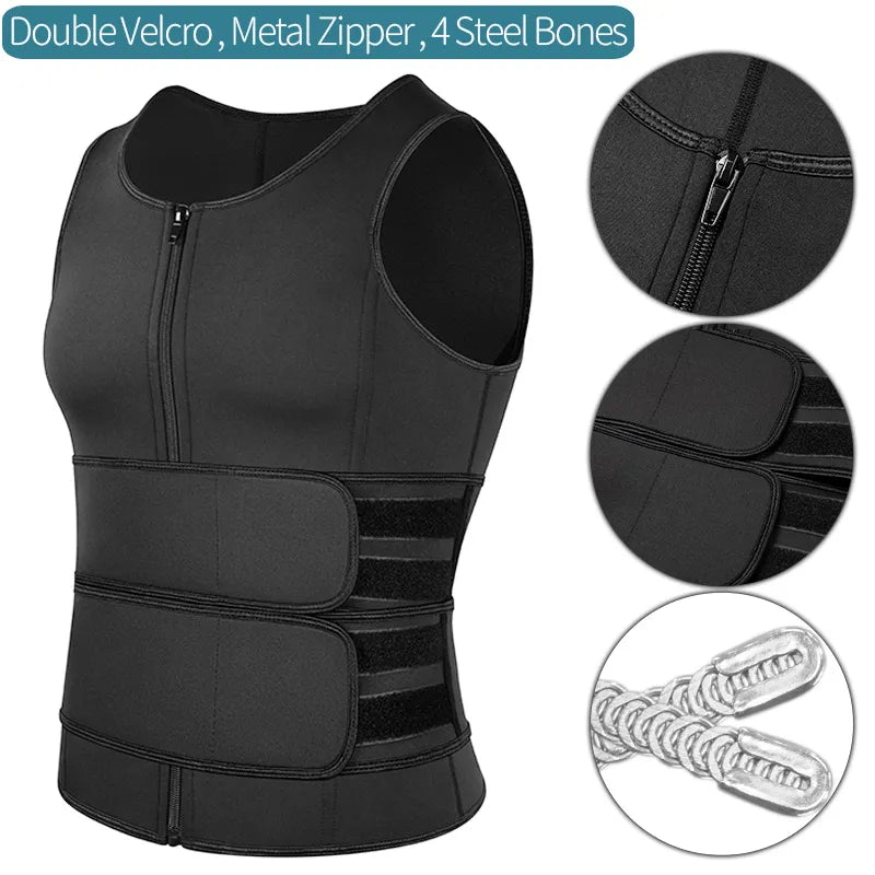 Men's Shapewear Sauna Vest Black Metal Zipper