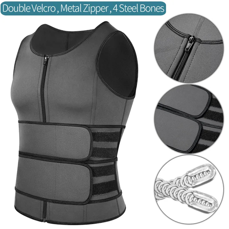 Men's Shapewear Sauna Vest Grey 4 Steel Bones