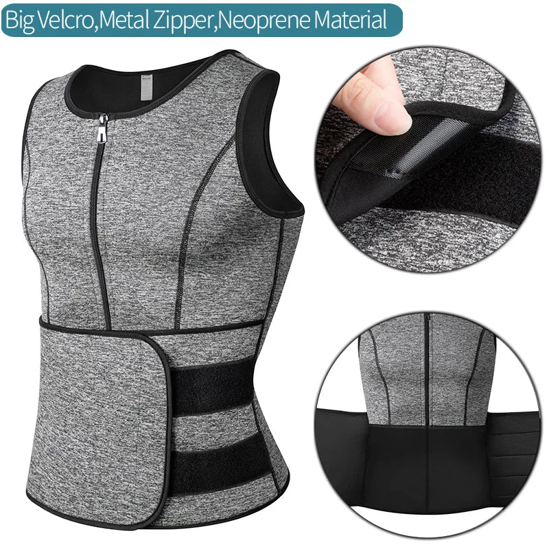 Men's Shapewear Sauna Vest Grey Big Velcro