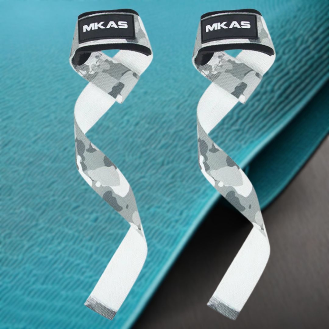 MKAS Weight Lifting Wrist Straps Gray Camo