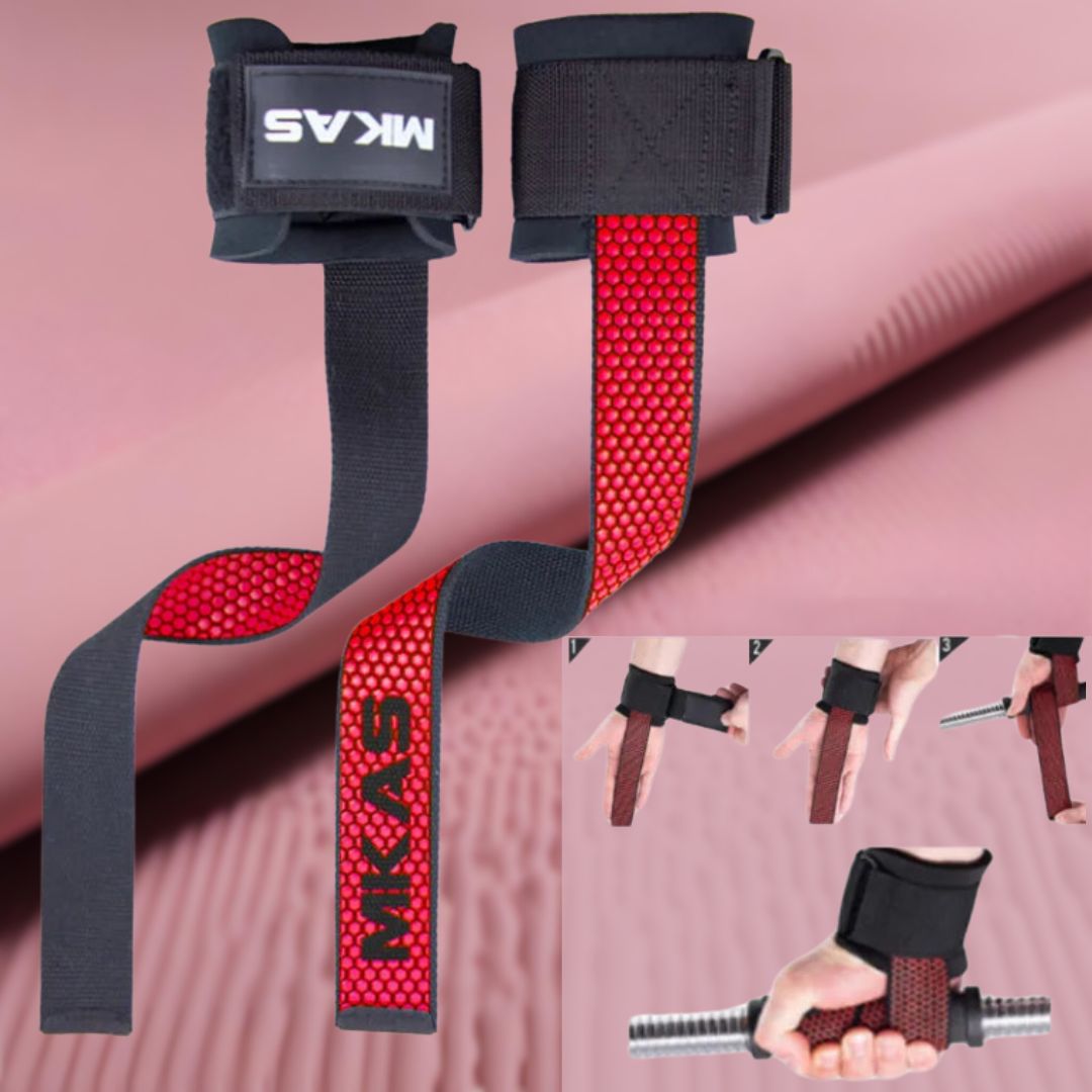 MKAS Weight Lifting Wrist Straps Red V4