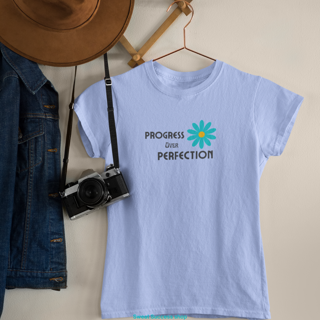 Progress Over Perfection Women's Casual Tee baby blue | Sweat Success shop