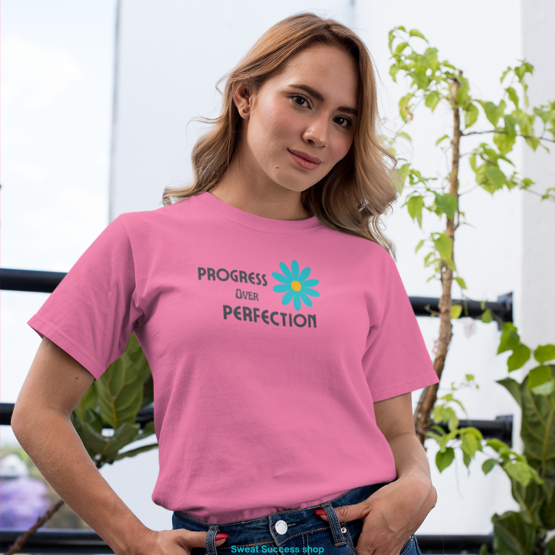 Progress Over Perfection Women's Casual Tee charity pink | Sweat Success shop