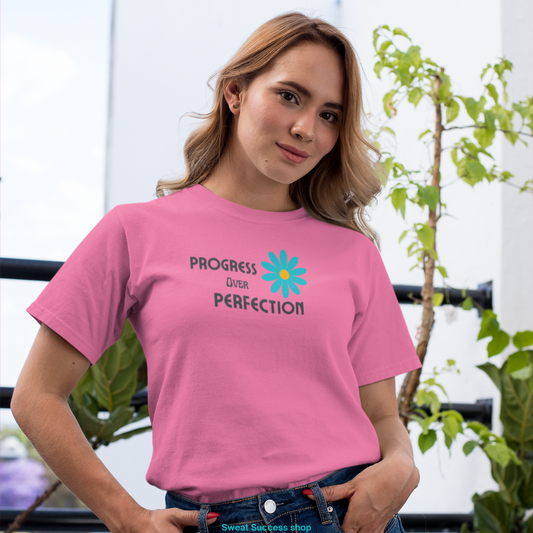 Progress Over Perfection Women's Casual Tee charity pink | Sweat Success shop