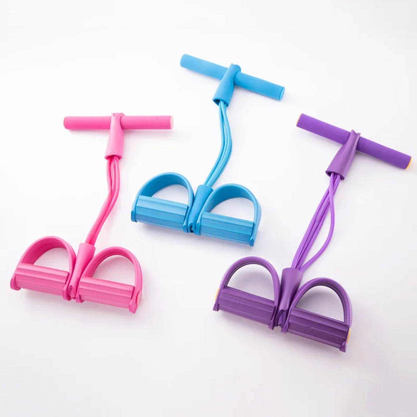 4-in-1 Puller Pedal Ankle Exerciser Band Blue Pink Purple