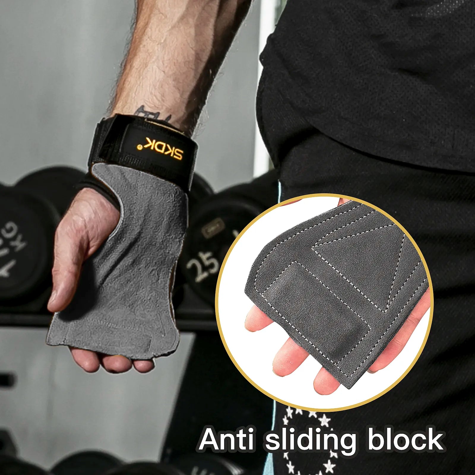 SKDK Cowhide Palm Protector Gym Workout Grips