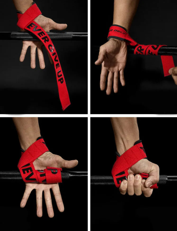 MKAS Weight Lifting Wrist Straps Red Example 1
