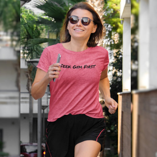'Seek Gym First' Gym Motivation Heather Mauve Tee | Sweat Success shop