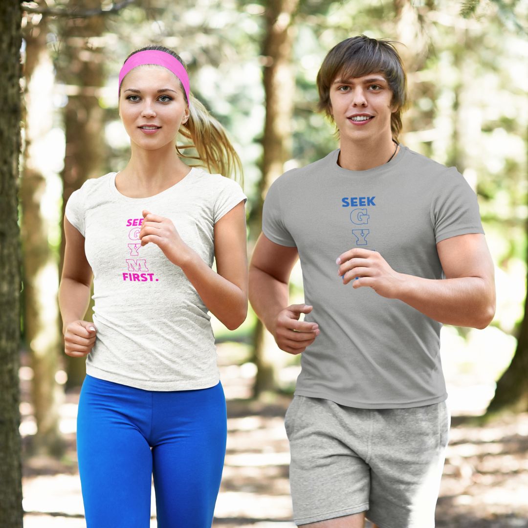 Seek Gym First: Your Fitness Mantra Tee!