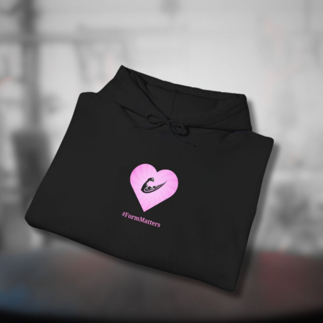 Women's Cozy Pink Heart-Shaped Flex Swoosh Hoodie Black Folded Front