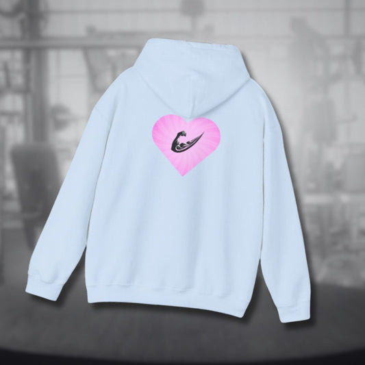 Women's Cozy Pink Heart-Shaped Flex Swoosh Hoodie Light Blue Back