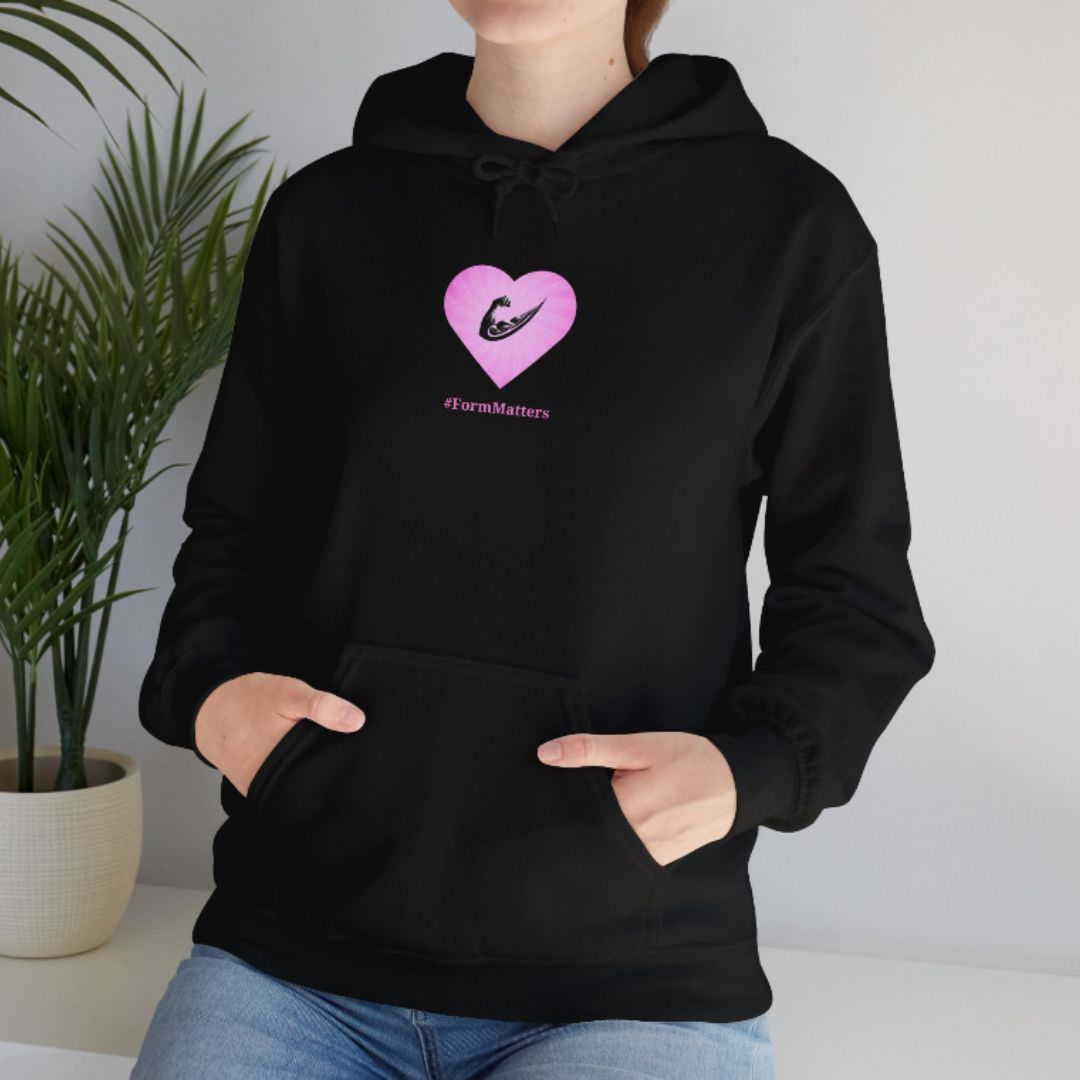 Women's Cozy Pink Heart-Shaped Flex Swoosh Black Hoodie Female Model Front