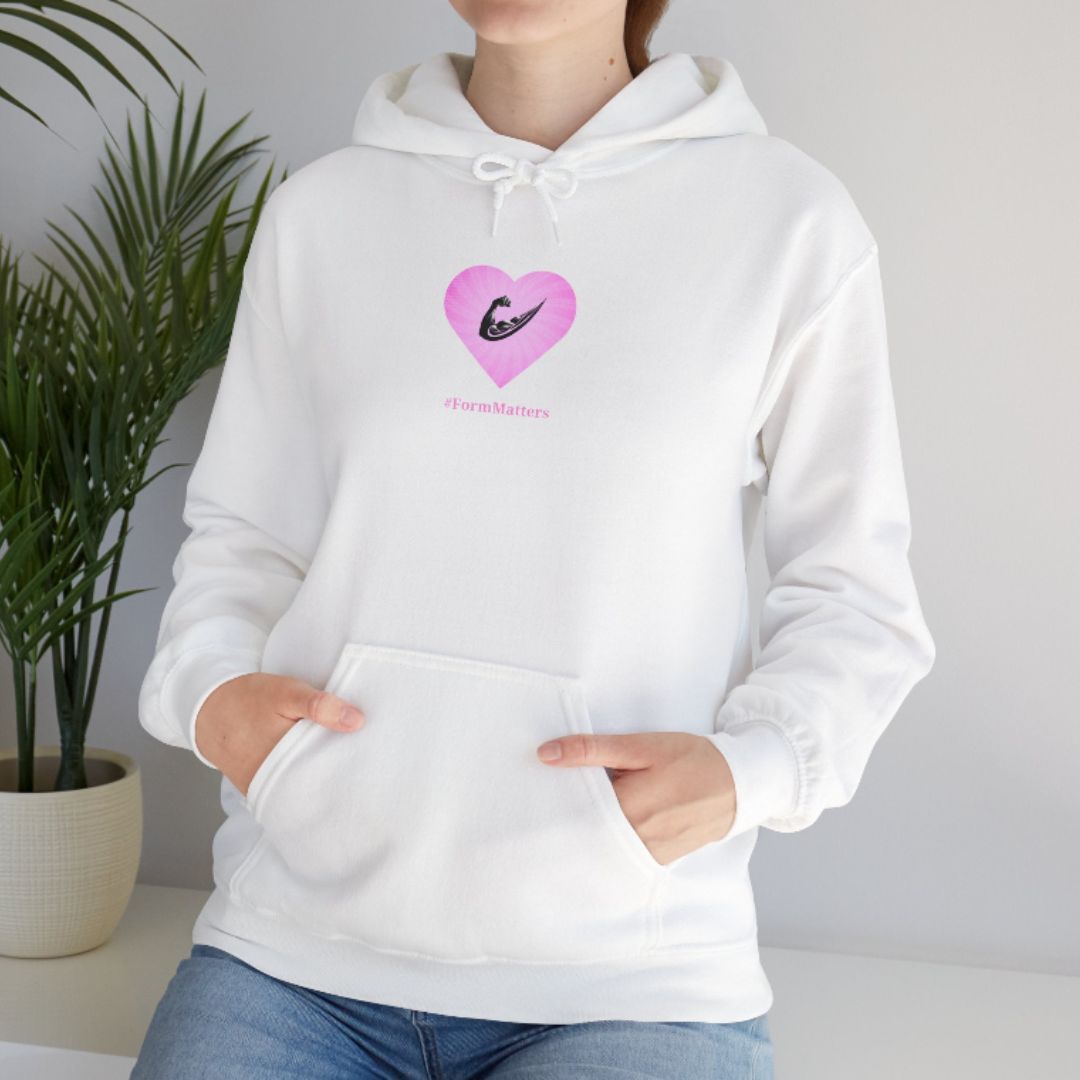 Women's Cozy Pink Heart-Shaped Flex Swoosh White Hoodie Female Model Front